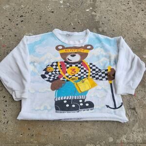 Vintage 80s Cropped Crewneck Sweatshirt Size M White Bear Mountain Climber